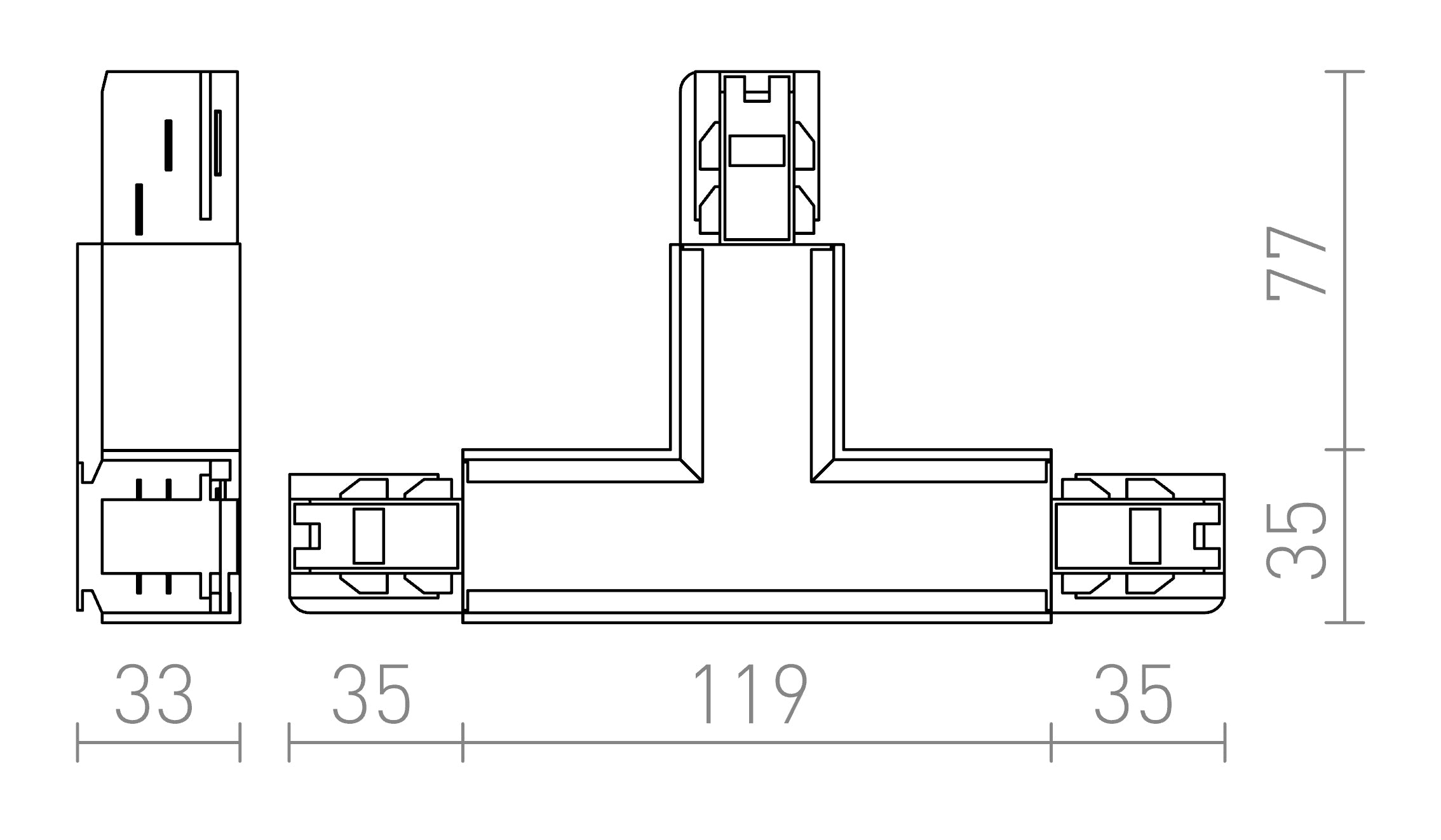 EUTRAC T-CONNECTOR (POLARITY RIGHT) - Product sketch