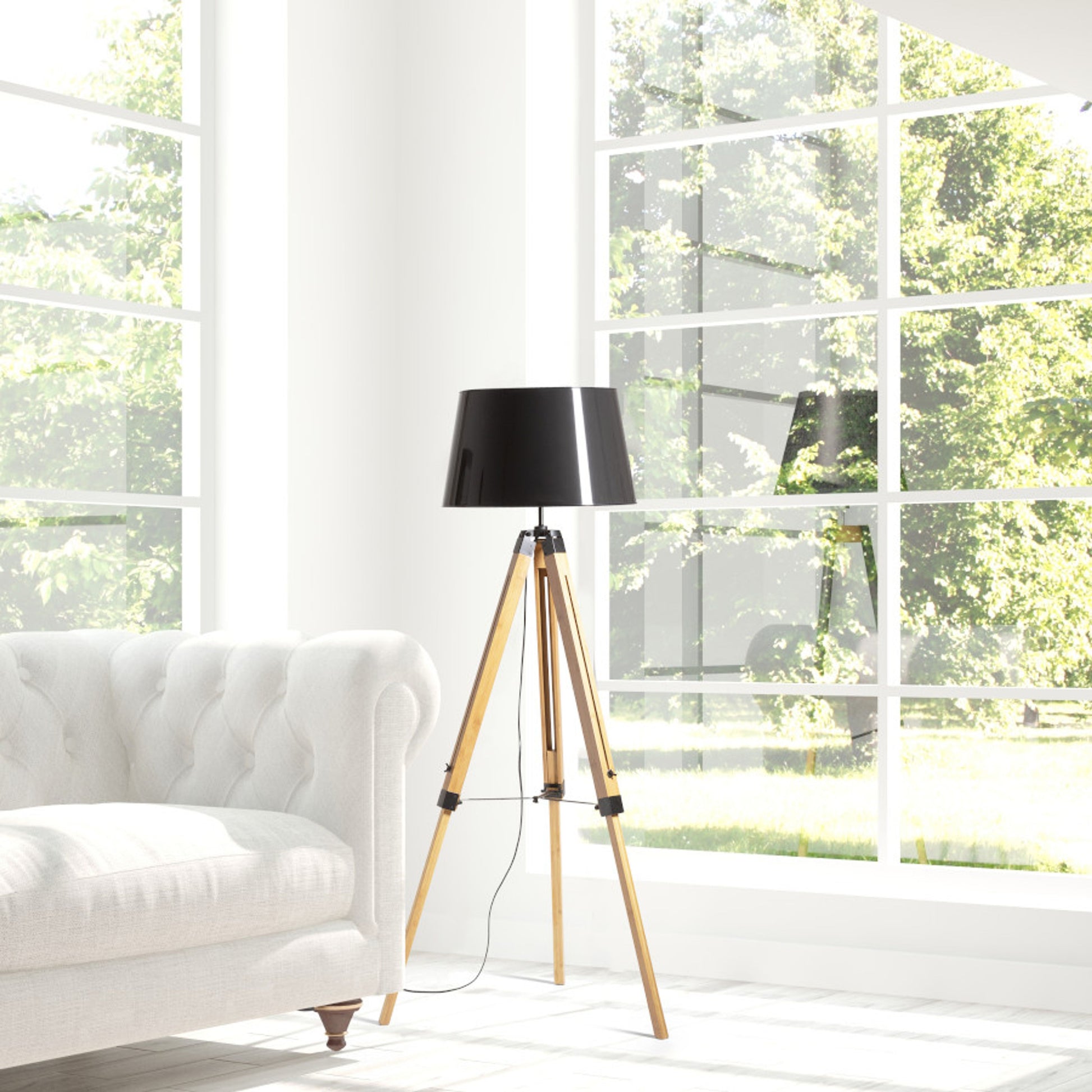 RENDL shades, shade bases, pendent sets ALVIS floor base bamboo/black 230V LED E27 15W R14496 4